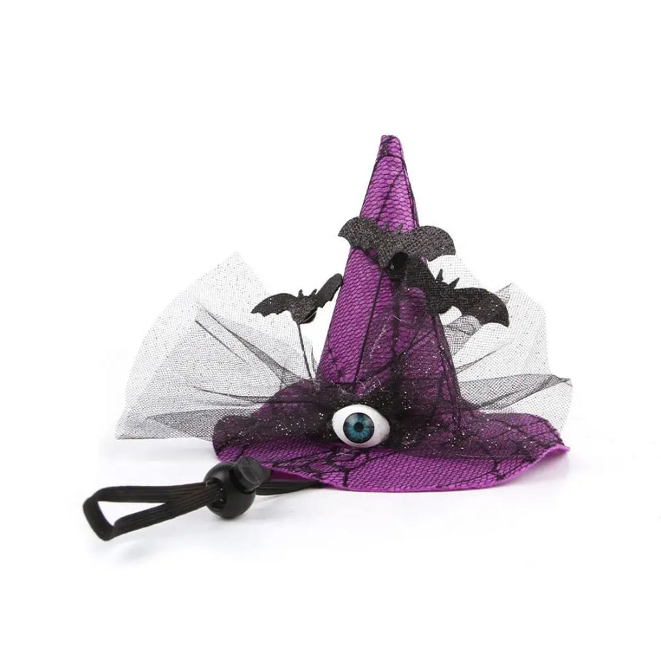 Pet Accessories Decorative Pet Witch Hat Adjustable Stripe Cat Cosplay Hat Lace Dog Bat Hat for Cat Puppy