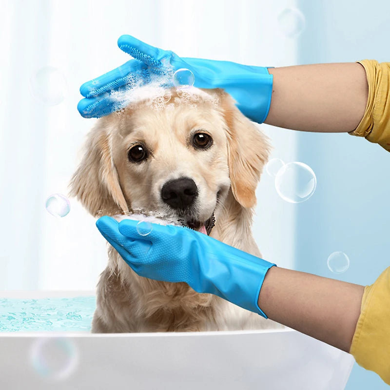 Pet Grooming Gloves Dog Cat Bathing Cleaning Glove Shampoo Scrubber Clean Soft Silicone Hair Removal Glove Hand Skin Protection