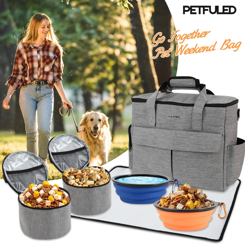 Dog Travel Bag Pet Travel Bags With Multi-Pockets Tote Organizer For Dog Supplies Dog Road Trip Essentials For Weekend Away