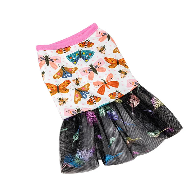 2024 New Fashion Dog Clothes Lace Design Dog Cat Dress Puppy Skirt Spring Summer Printing Mesh Dog Dress Fashion Pet Apparel