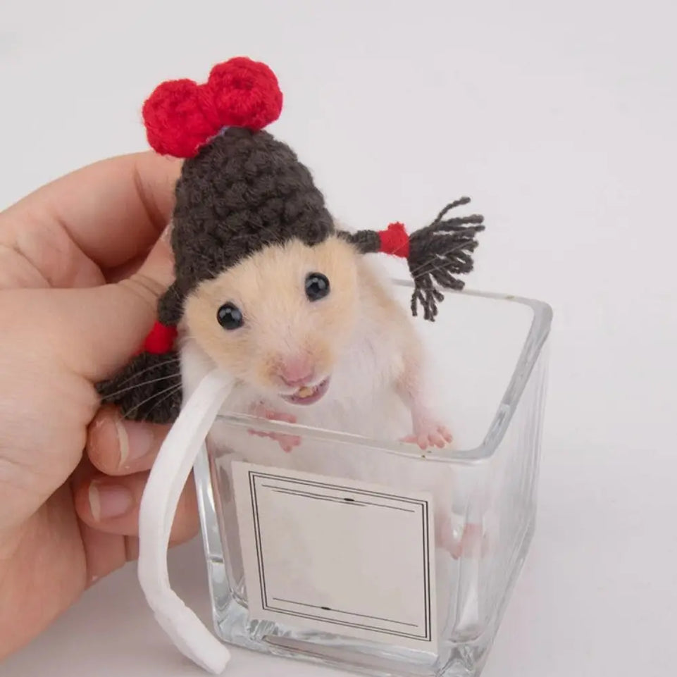 Pet Accessories Cartoon Hamster Hat Soft Handmade Pet Knitted Hat Adjustable Small Pet Caps Photograph