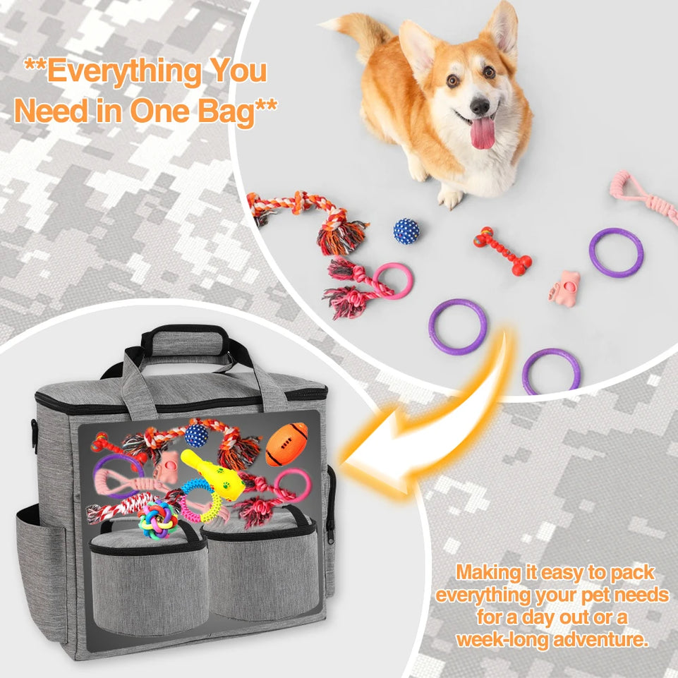 Dog Travel Bag Pet Travel Bags With Multi-Pockets Tote Organizer For Dog Supplies Dog Road Trip Essentials For Weekend Away