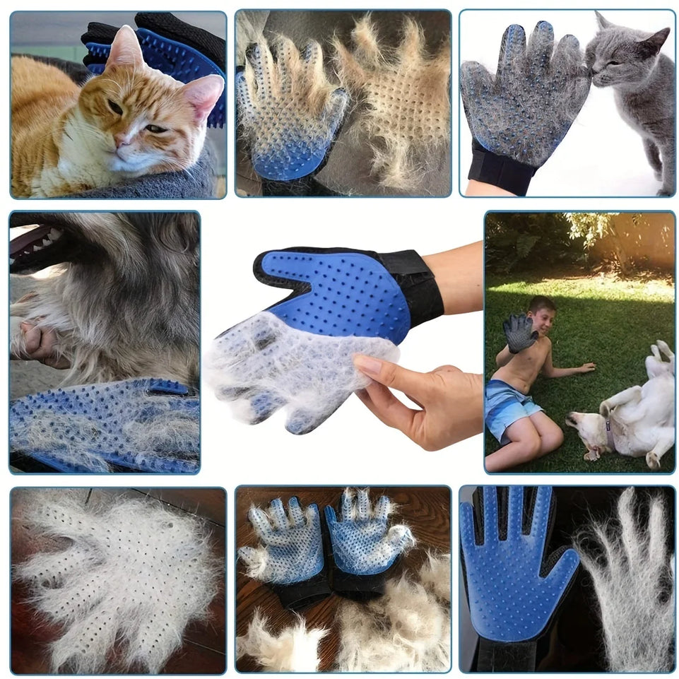 2Pcs Pet Grooming Kit for Dog Cat Rabbit Fur Grooming Brush Bath Cleaning Glove De-Shedding Pet Hair And Shower Brush