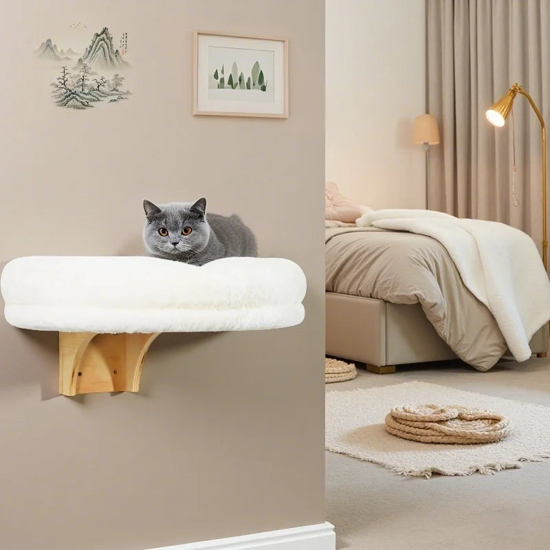 Wall Mounted Wooden Cat Space, Small Pet Bed Cat Furniture, Window Sill Cat Perch with Supports --Made of Quality Hardwoods