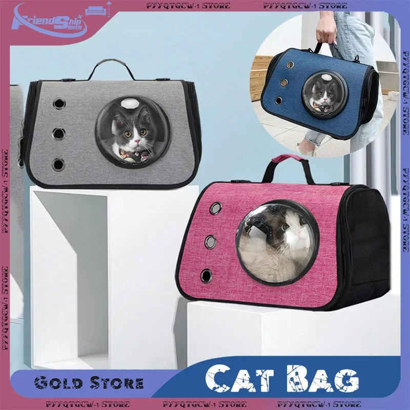 Portable Pet Travel Bag Transparent Foldable Breathable Cat Backpack Lightweight Handheld Tote Carrying Pets Travel Essential