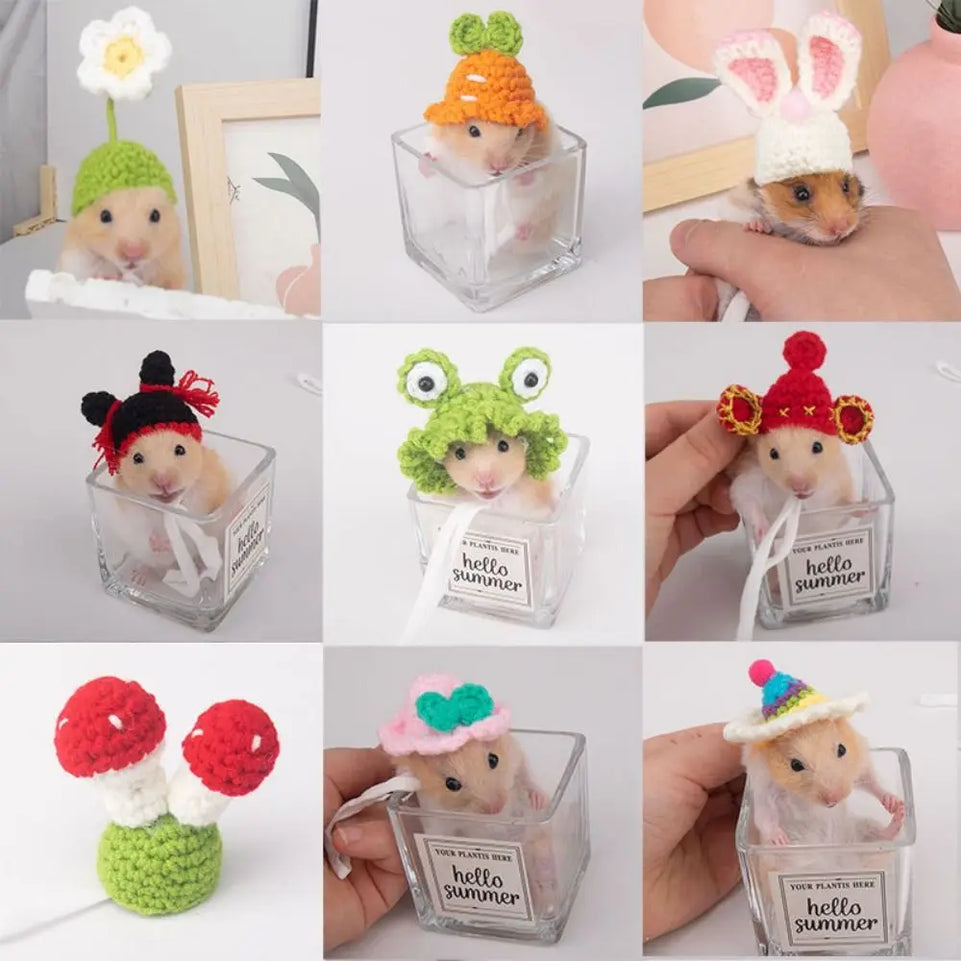 Pet Accessories Cartoon Hamster Hat Soft Handmade Pet Knitted Hat Adjustable Small Pet Caps Photograph