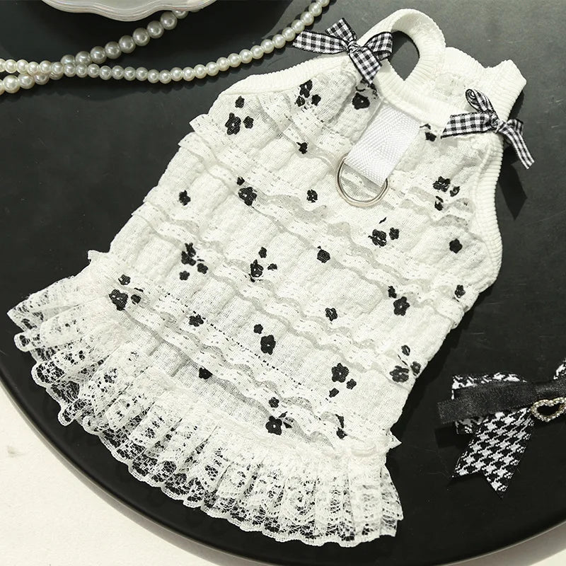Fashion Ruffle Trim Dog Cat Princess Dress Breathable Bow Halter Summer Lace Pet Skirt Summer Elastic Luxury Cute Pet Clothes