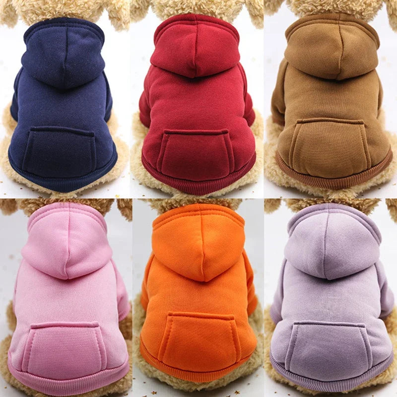 Fashion Dog Clothing Autumn and Winter Small Pet Clothes Thickening Warm Solid Color Two-Feet Hooded Weater Casual Pet Products