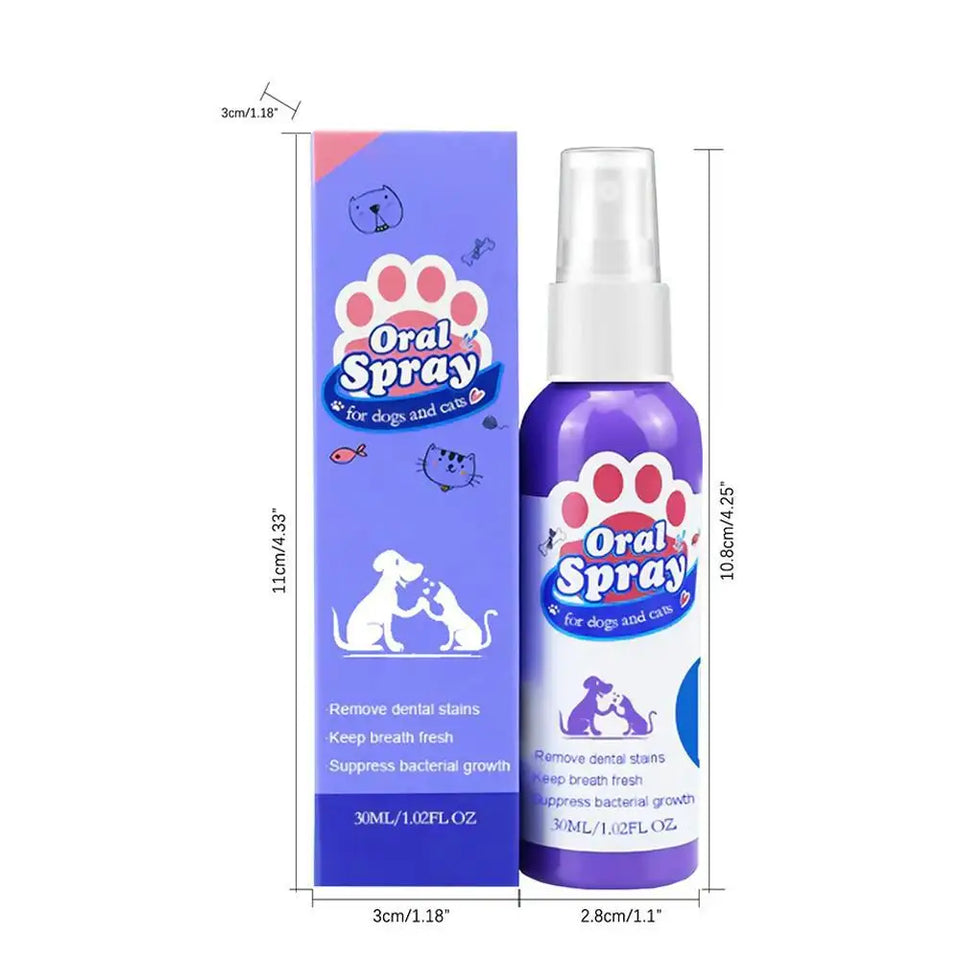1PCS 30ml Pet Dental Spray Teeth Cleaning Oral Care Solution For Dogs Cats Remove Plaque Tartar Fresh Breath Anti Plaque Formula