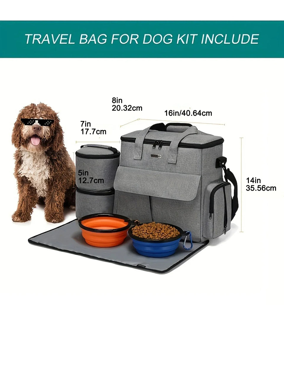 Dog Travel Bag for Supplies, Weekend Pet Travel Set , Airline Approved Tote Organizer with Multi-Function Pockets