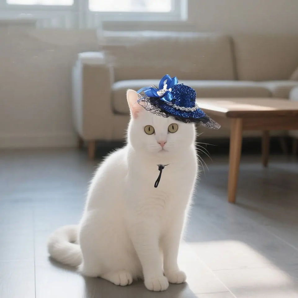 Pet Accessories Adjustable Pet Halloween Hat British Style Elastic Band Cat Lace Hat Sequin Cat Cosplay Hat Pet Party