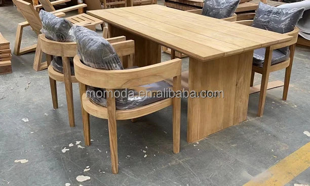 Modern Outdoor Furniture Set Waterproof Fire Pit with Teak Wooden Bench & Rattan Aluminum Cast Sofa Garden Living Room Hotels