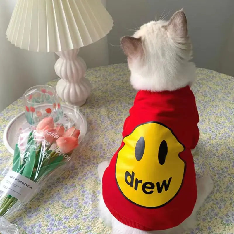 Pet Cat Clothing Fashion Trends Autumn and Winter Kittens Anti Hair Loss Smiling Face Hoodies Cat Autumn Clothing Pet Supplies