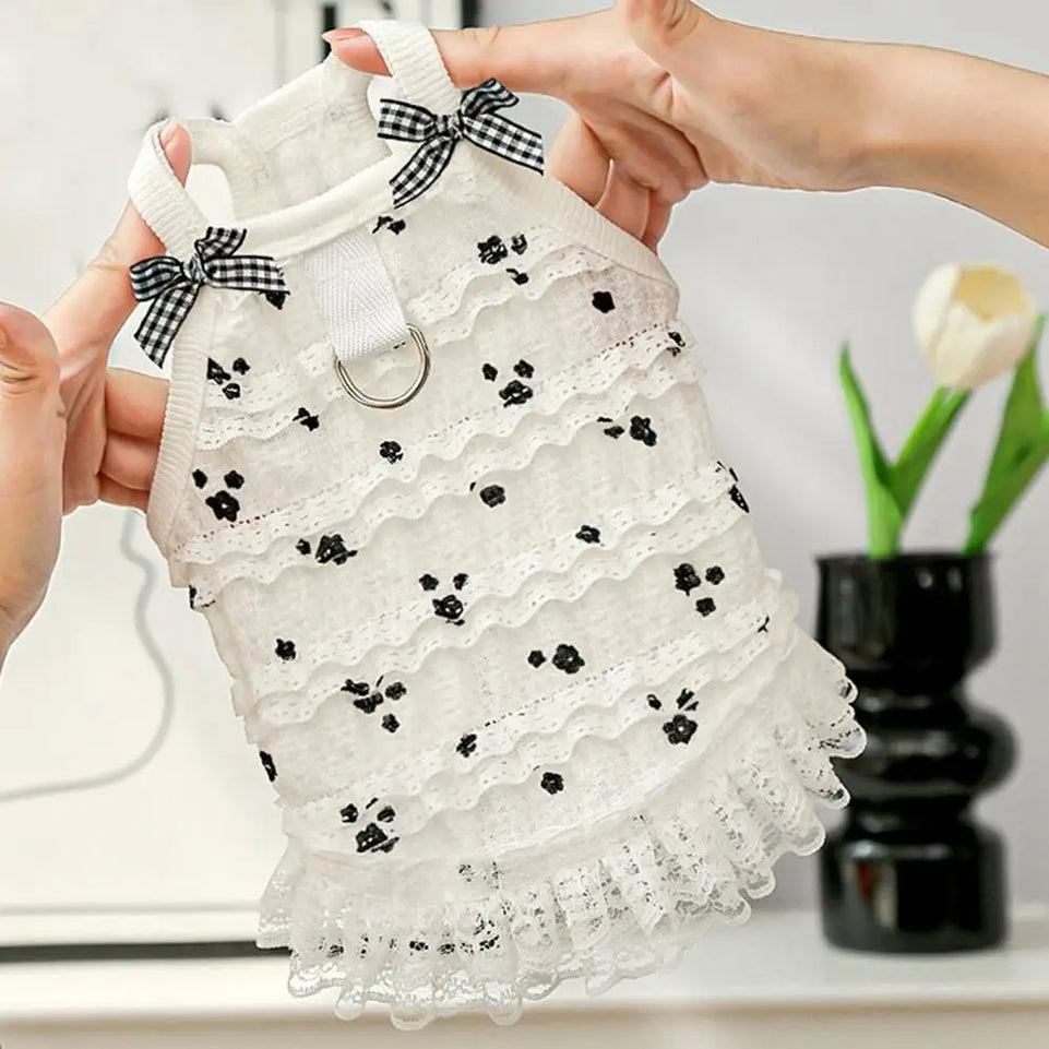Fashion Ruffle Trim Dog Cat Princess Dress Breathable Bow Halter Summer Lace Pet Skirt Summer Elastic Luxury Cute Pet Clothes