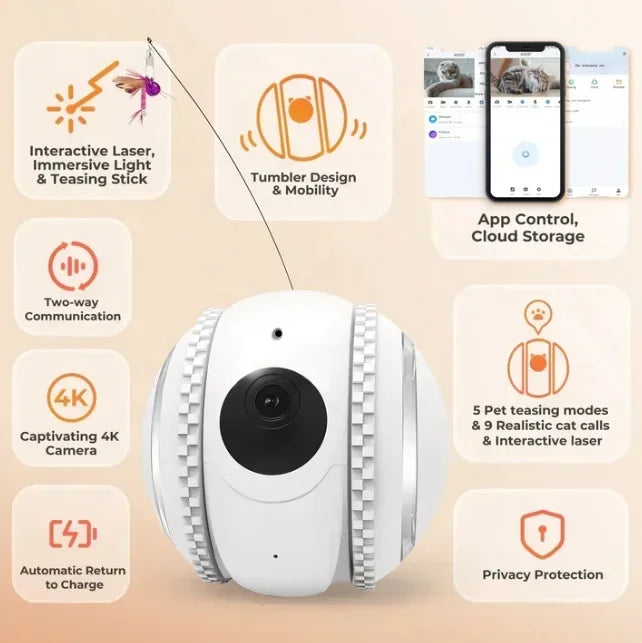 Interactive HD Pet came with Rolling Ball Toy inligent Home monit Featuring las Spot and Pet Movements Pet sounds