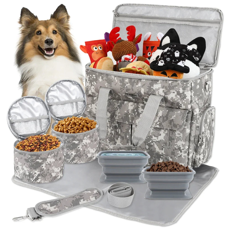 Dog Travel Bag for Supplies, Weekend Pet Travel Set , Airline Approved Tote Organizer with Multi-Function Pockets