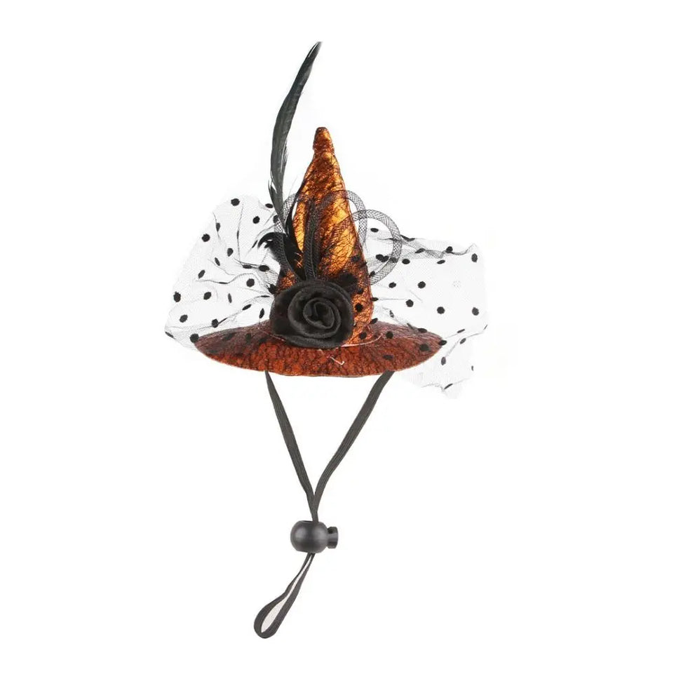 Pet Accessories Decorative Pet Witch Hat Adjustable Stripe Cat Cosplay Hat Lace Dog Bat Hat for Cat Puppy