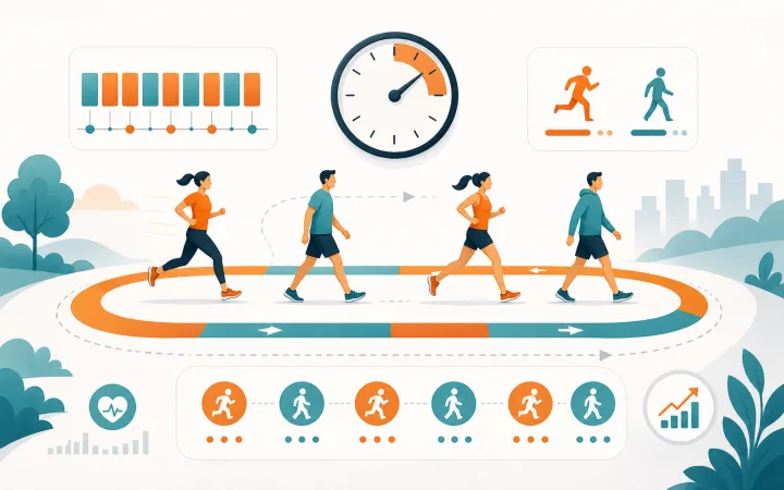 Illustration of alternating run and walk intervals on a loop path
